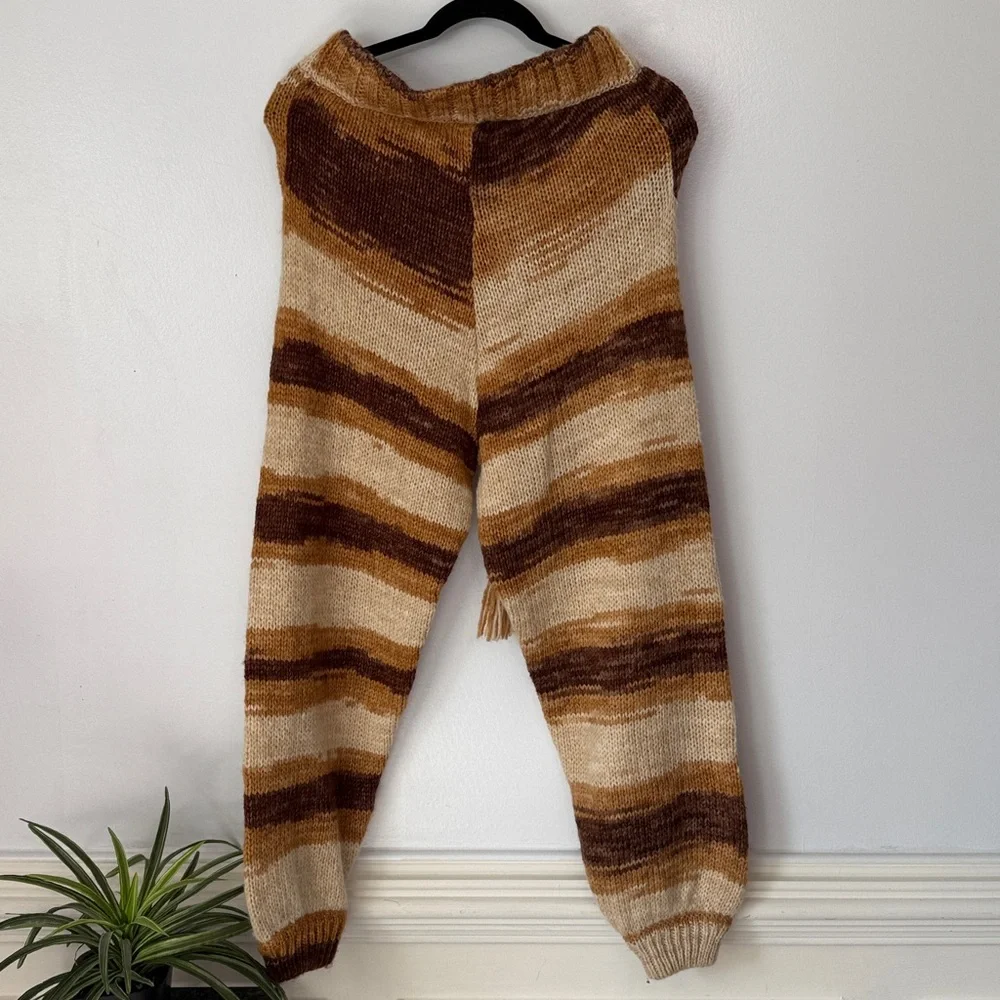 NWT Moon River Anthro Brown Cream Striped Knit Hoodie Sweater Jogger Pants M - Picture 5 of 8